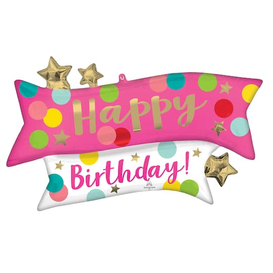 38" Satin Happy Birthday Pink Confetti Balloon